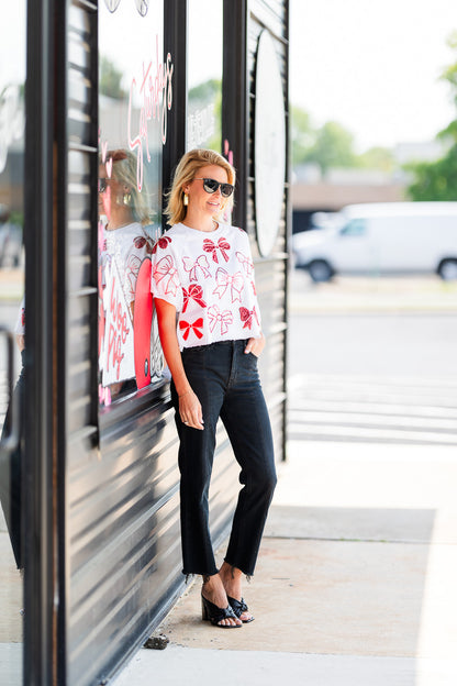 White and Crimson Bow Top