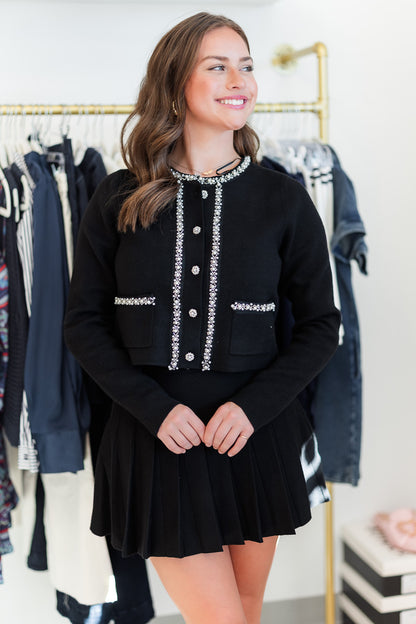 Elisabeth Pearl Cardigan and Skirt Set in Black