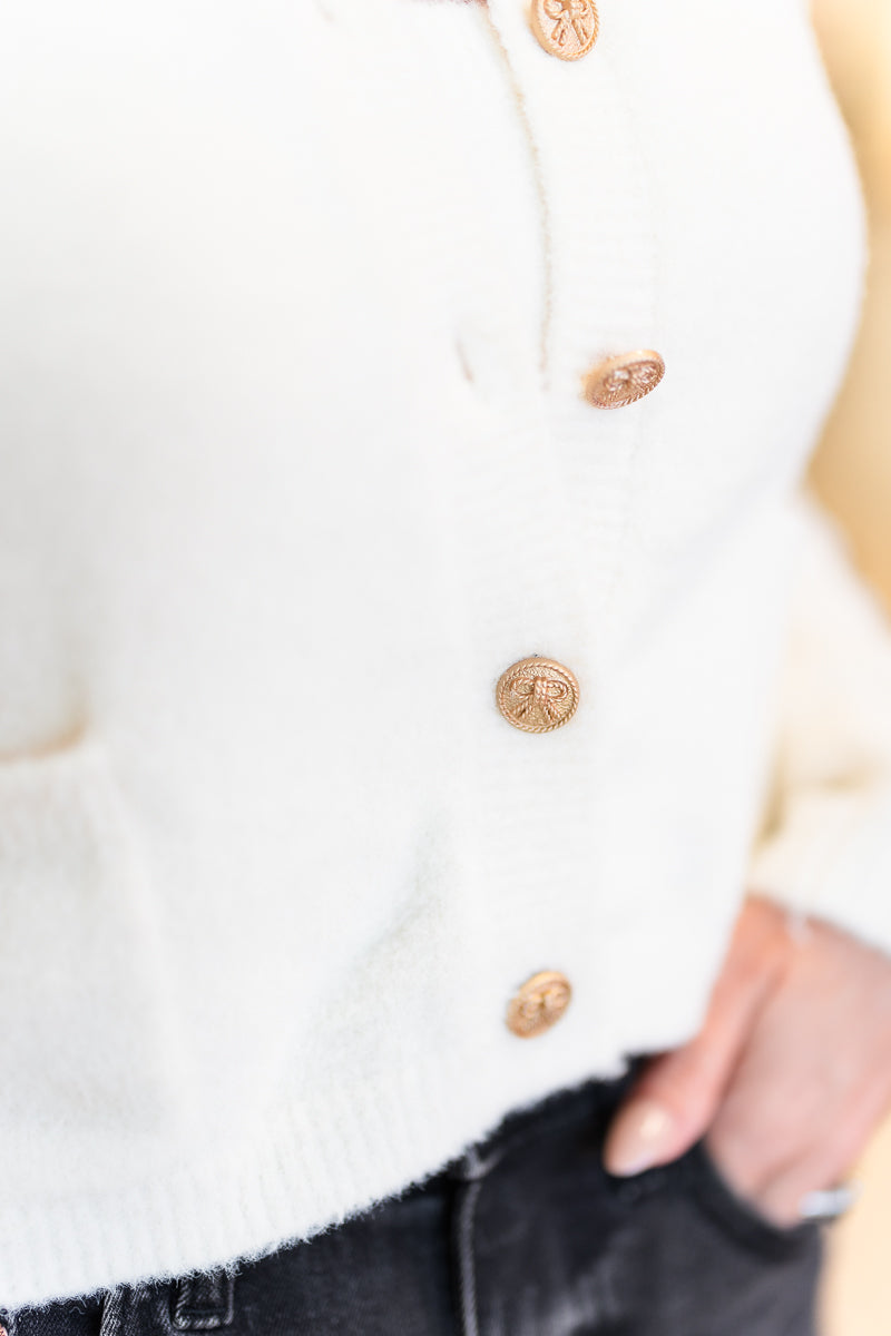 Talon Knit Cardigan and Tank Set in Cream