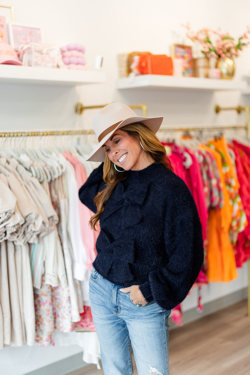 Bow Applique Sweater in Navy