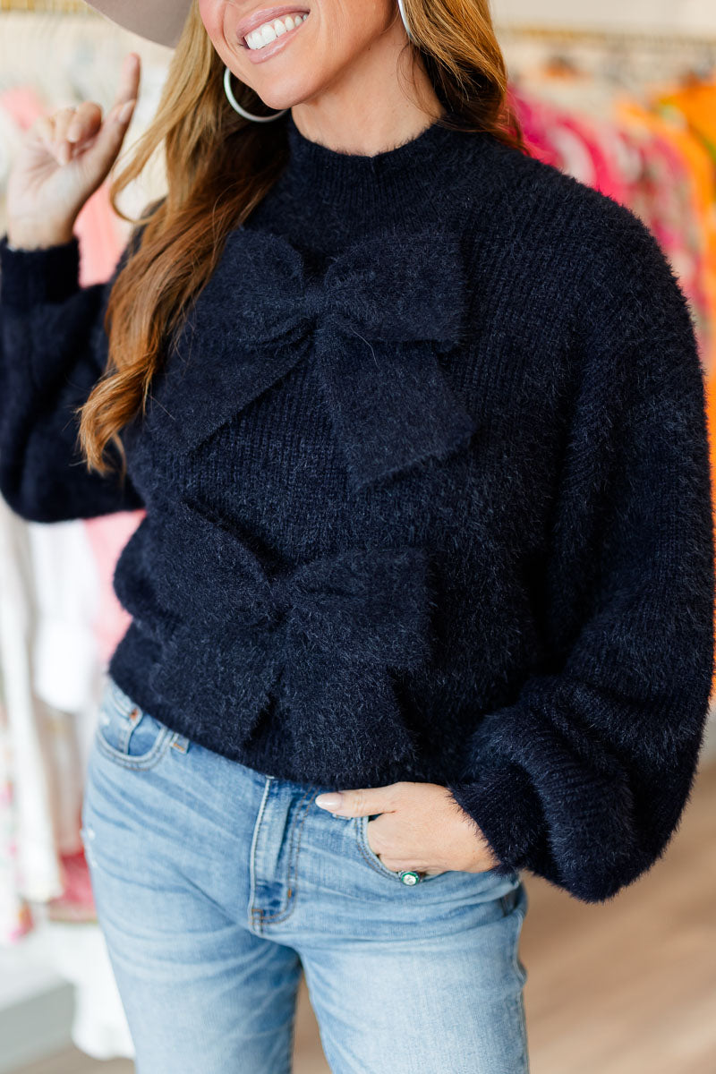 Bow Applique Sweater in Navy