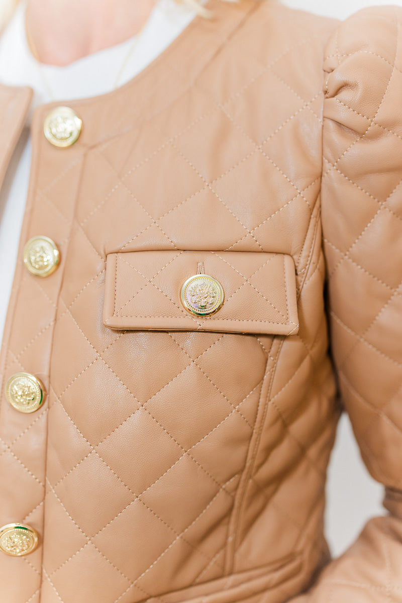 Cropped Quilted Jacket in Camel