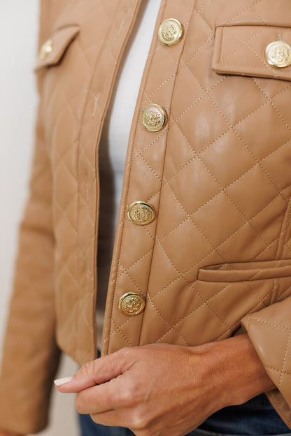 Cropped Quilted Jacket in Camel