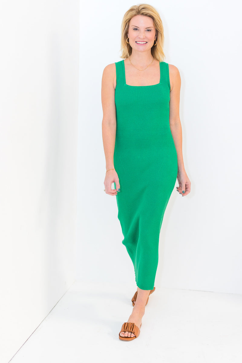 Kelly Square Neck Dress in Green