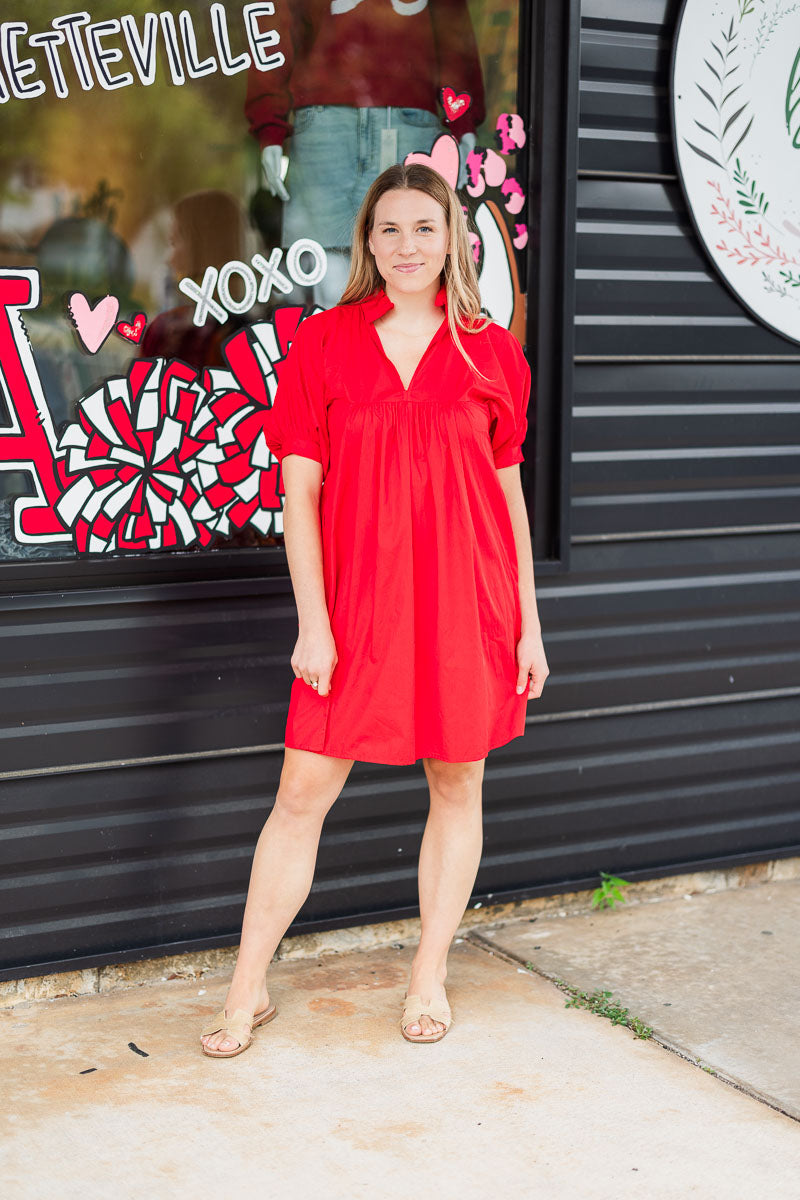 High Neck Dress in Red