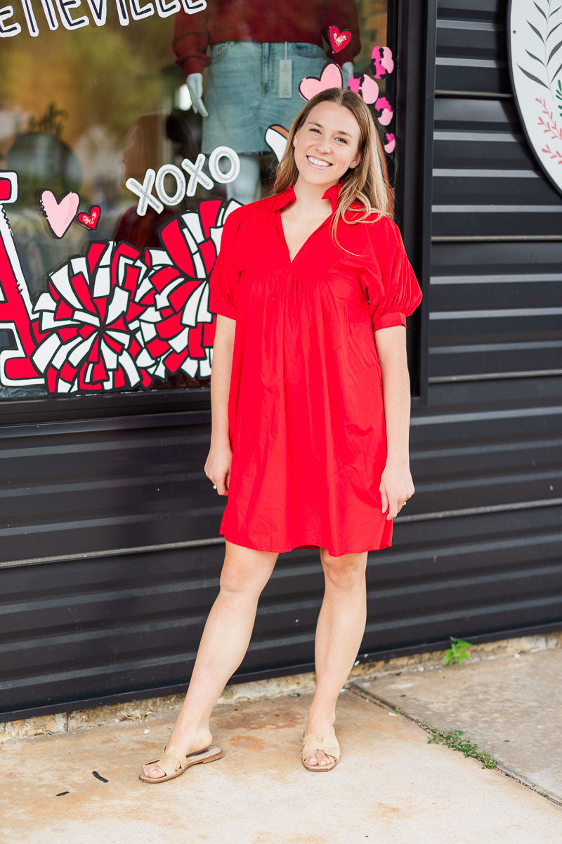 High Neck Dress in Red