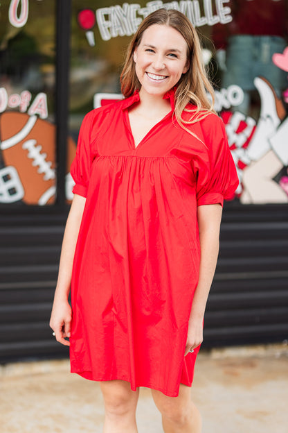 High Neck Dress in Red