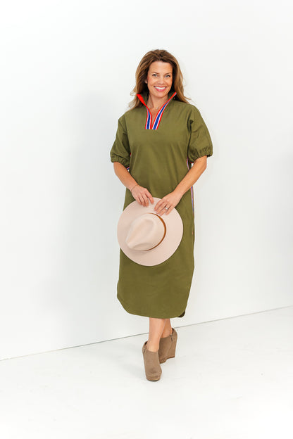 Poppy Caftan Dress in Army