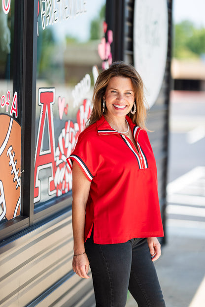 Poppy Pullover in Red Varsity Ombre