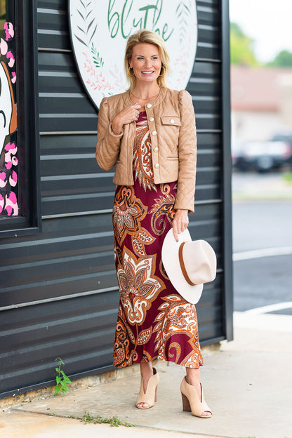 Cropped Quilted Jacket in Camel