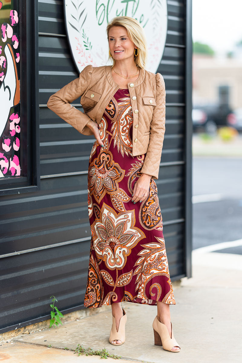 Cropped Quilted Jacket in Camel