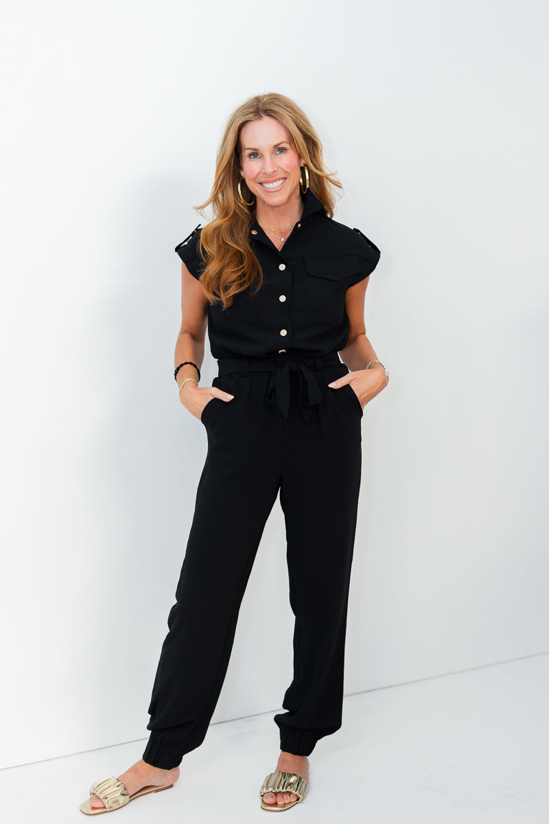 Mae Belted Jumpsuit in Noir