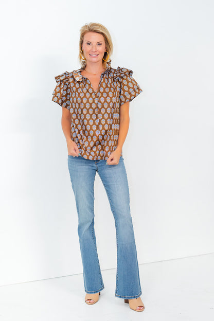 FINAL SALE Martin Top in Chocolate Foulards