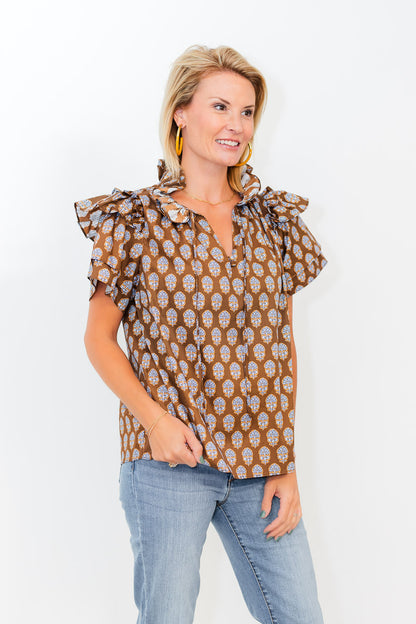 FINAL SALE Martin Top in Chocolate Foulards