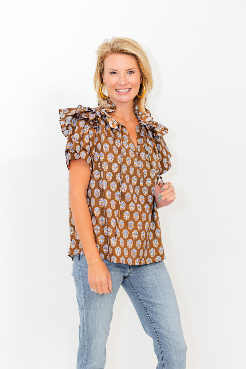 FINAL SALE Martin Top in Chocolate Foulards