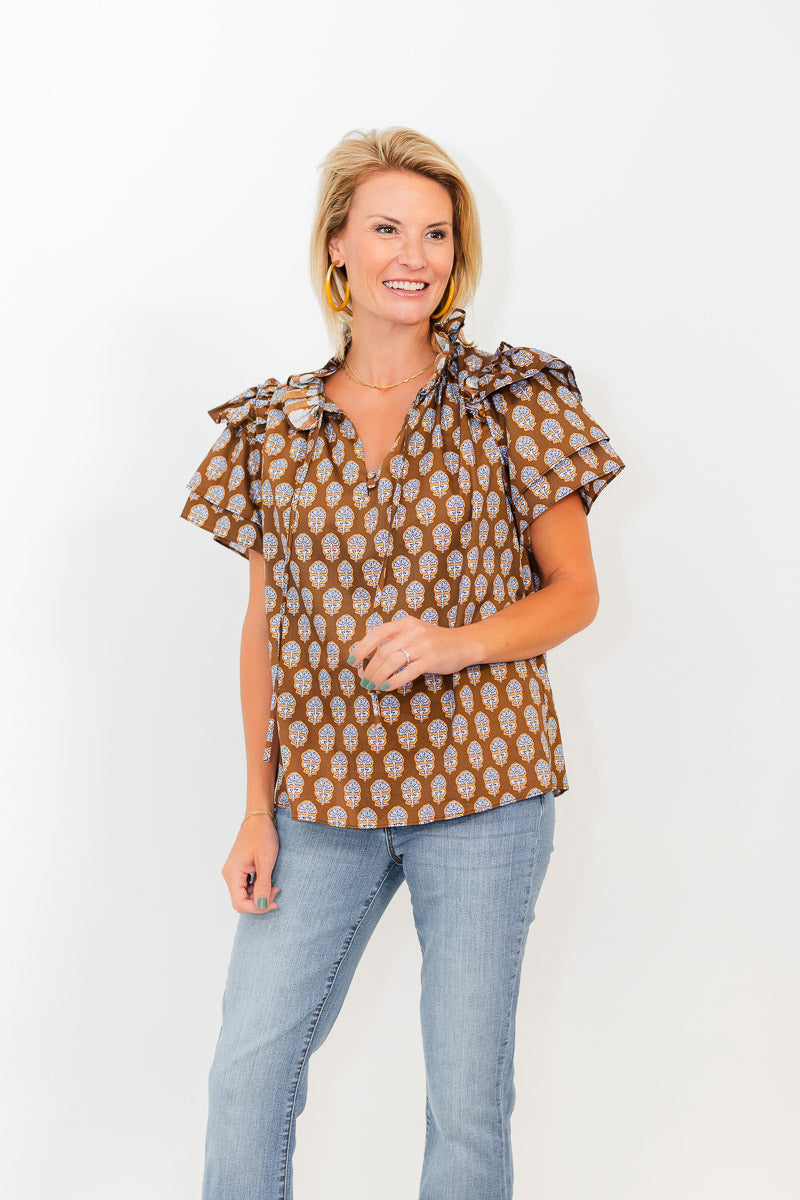 FINAL SALE Martin Top in Chocolate Foulards