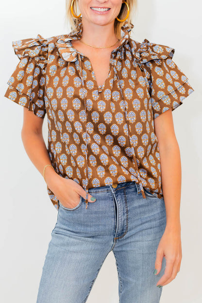 FINAL SALE Martin Top in Chocolate Foulards