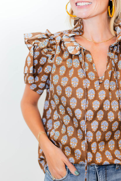 FINAL SALE Martin Top in Chocolate Foulards