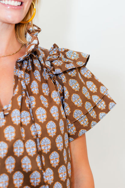 FINAL SALE Martin Top in Chocolate Foulards