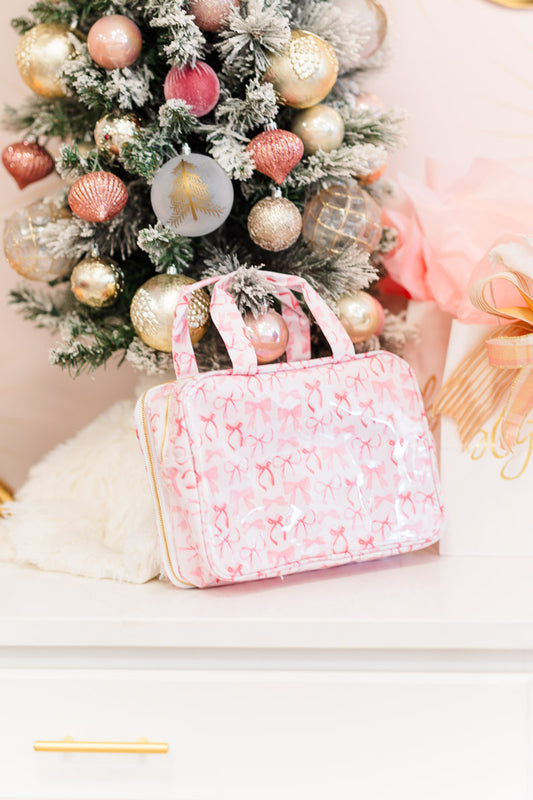 Clear Coat Toiletry Case in Pink Bows