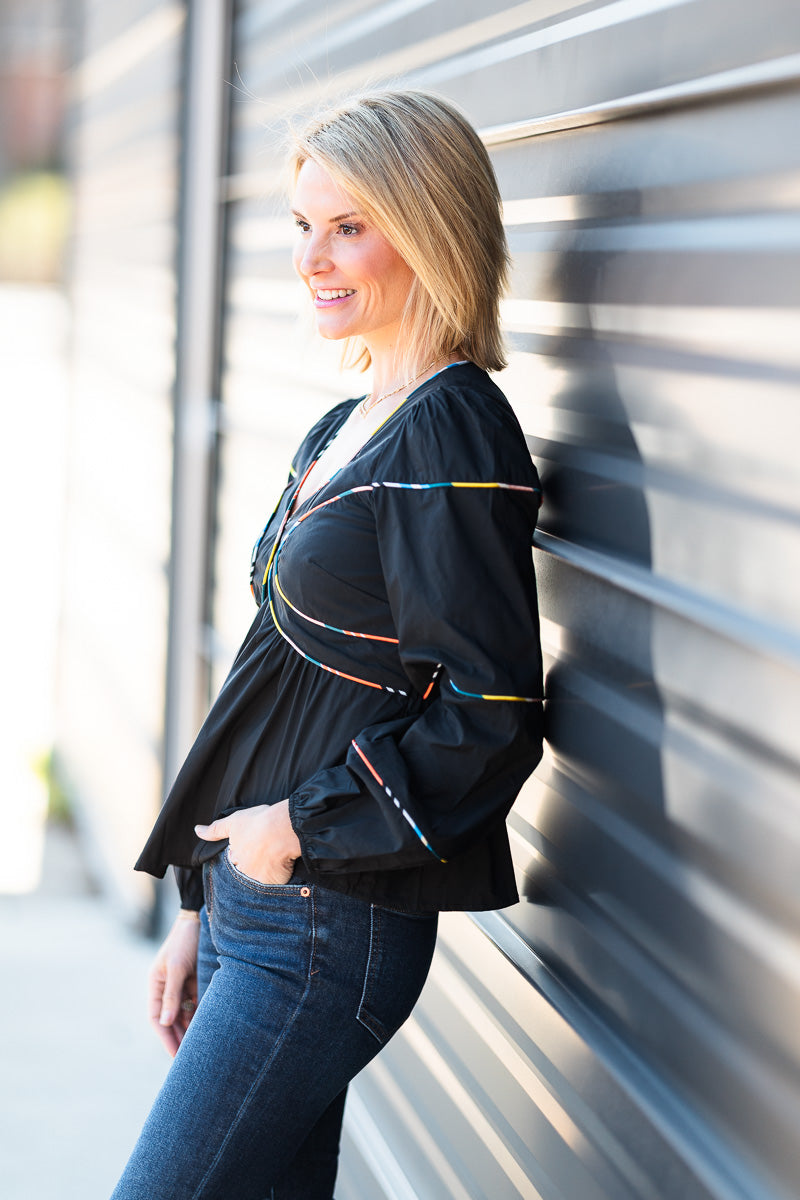 Piping Blouse in Black