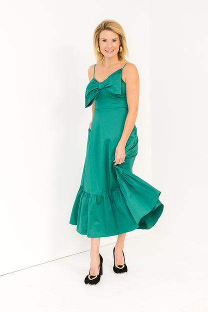 Debra Bow Dress in Emerald Green