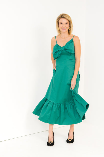 Debra Bow Dress in Emerald Green