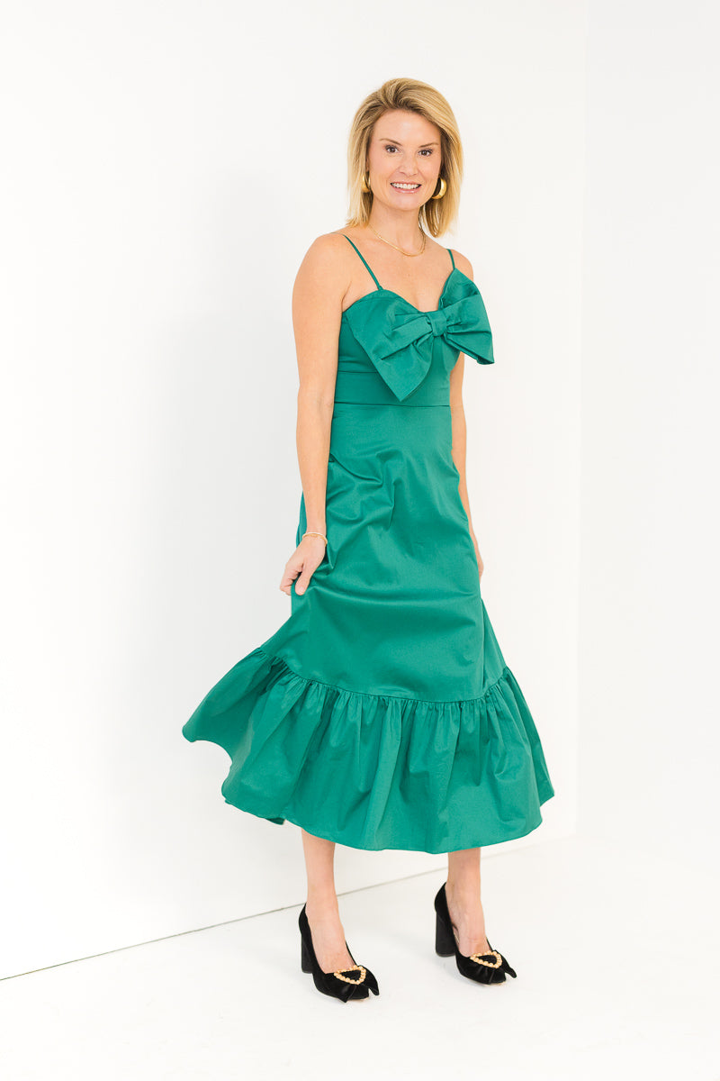 Debra Bow Dress in Emerald Green