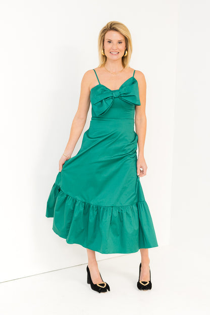 Debra Bow Dress in Emerald Green