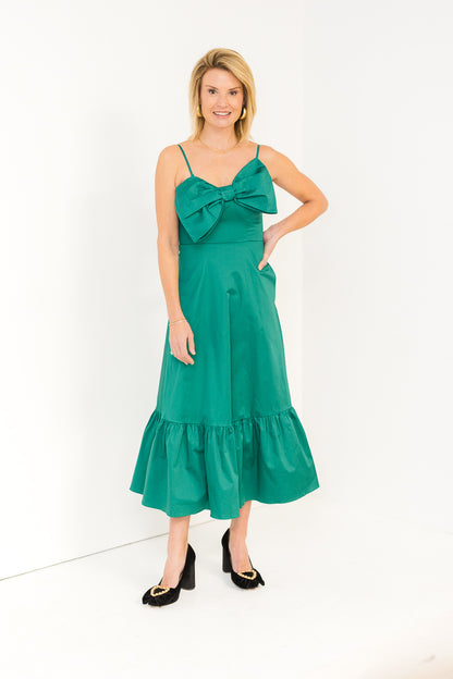 Debra Bow Dress in Emerald Green