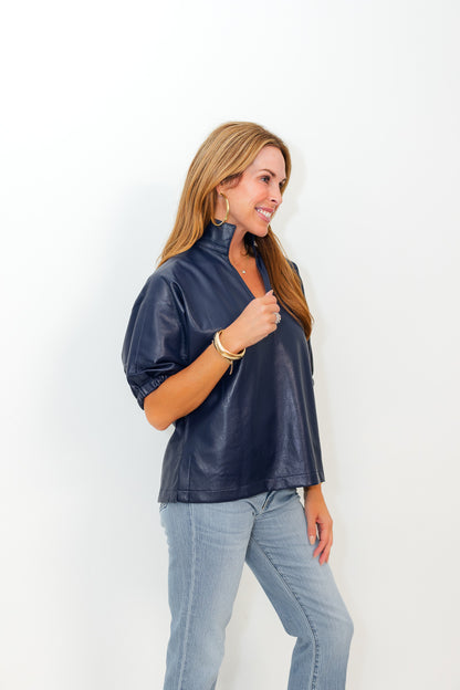 Poppy Top in Navy Vegan Leather