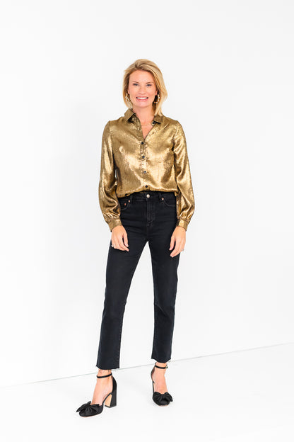 Sarah Relaxed Fit Button Down in Gold