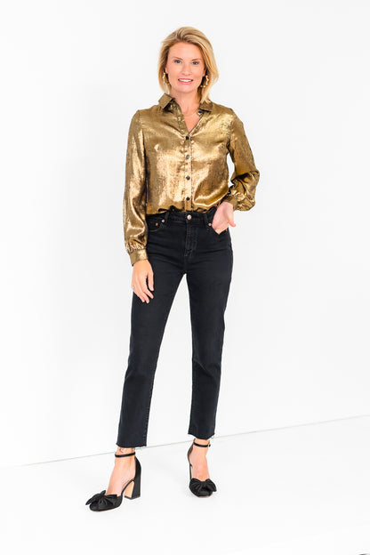 Sarah Relaxed Fit Button Down in Gold