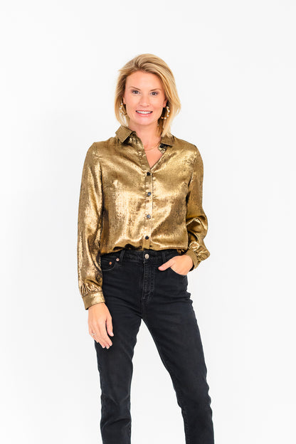 Sarah Relaxed Fit Button Down in Gold