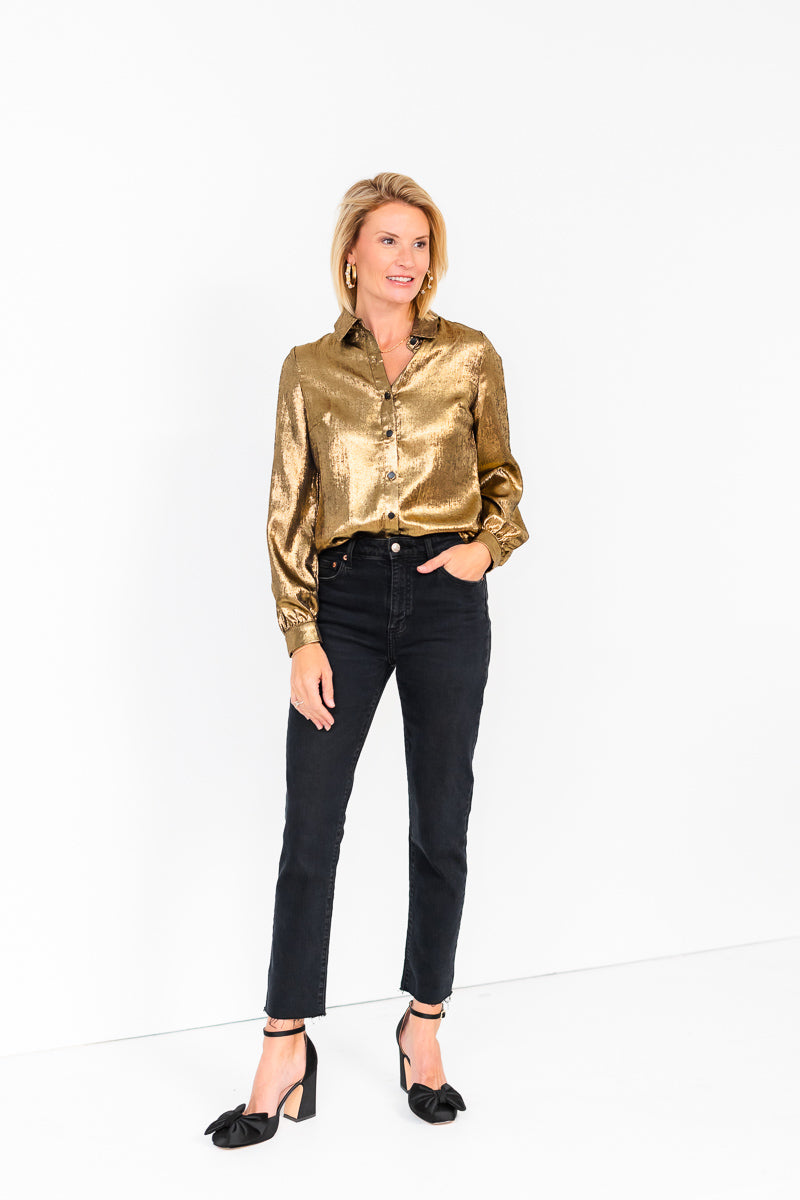 Sarah Relaxed Fit Button Down in Gold