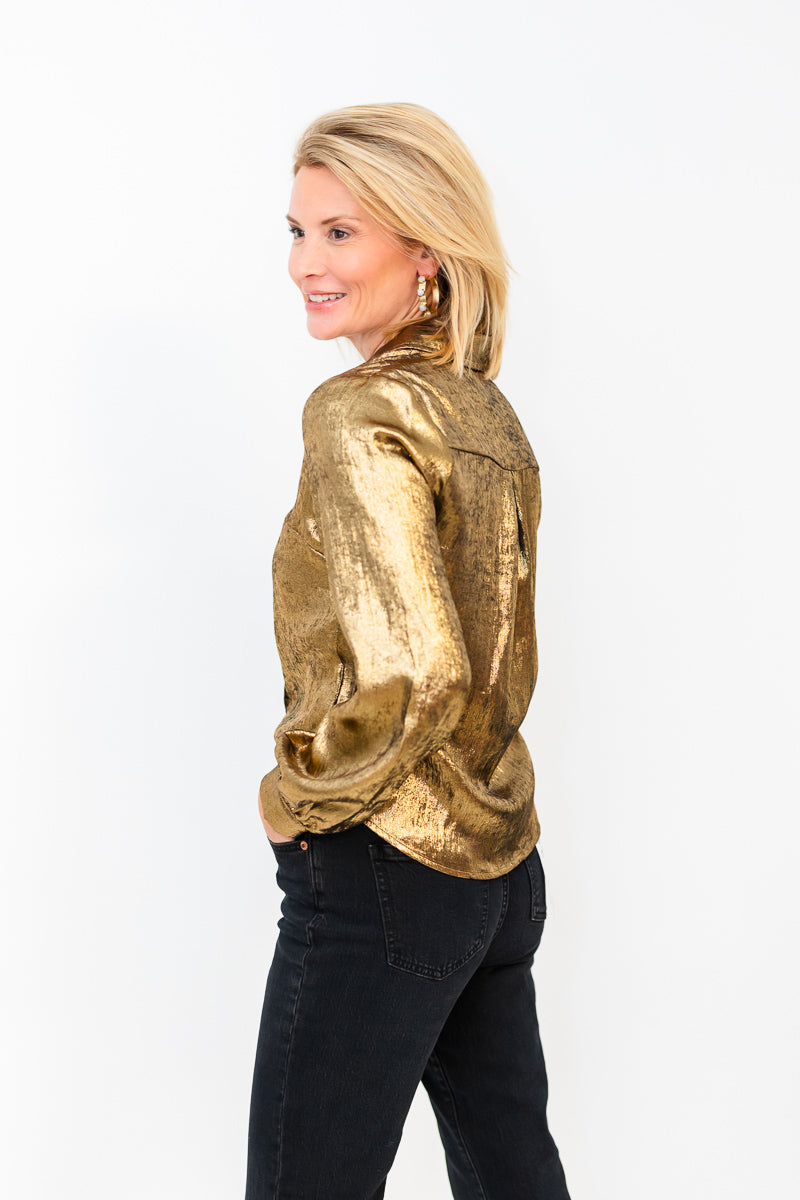 Sarah Relaxed Fit Button Down in Gold