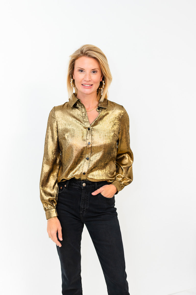 Sarah Relaxed Fit Button Down in Gold