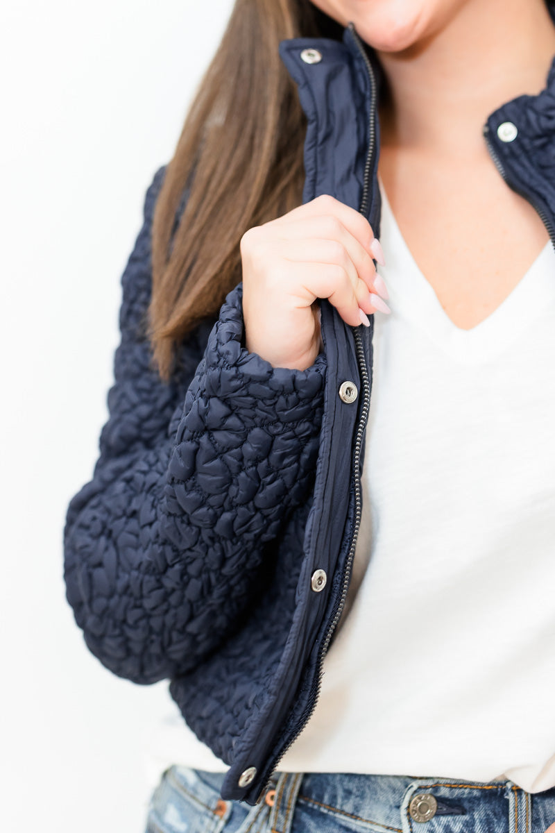 Quilted Puffer Jacket in Navy