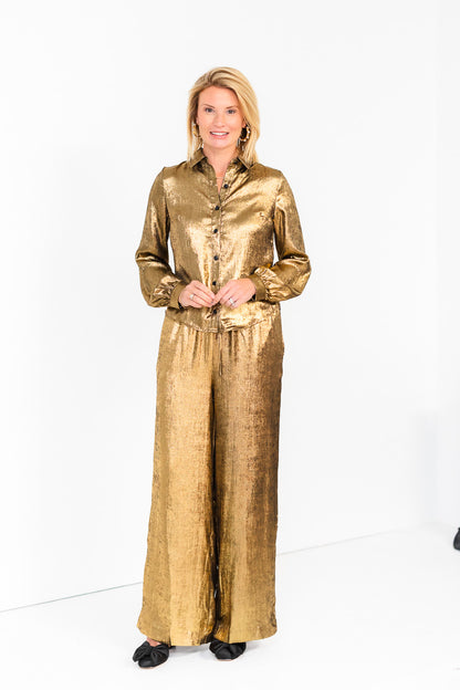 Brighton Drawstring Wide Leg Pants in Gold