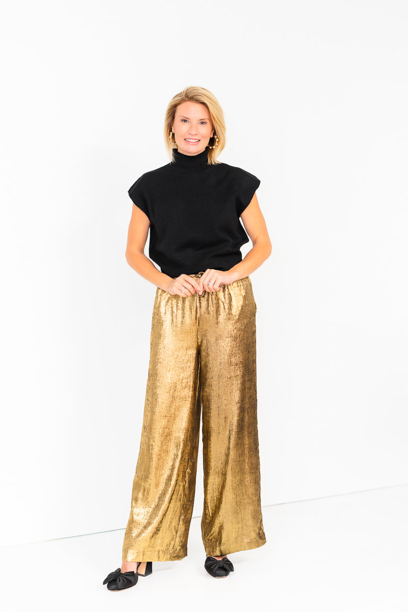 Brighton Drawstring Wide Leg Pants in Gold