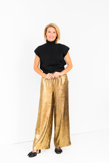 Brighton Drawstring Wide Leg Pants in Gold