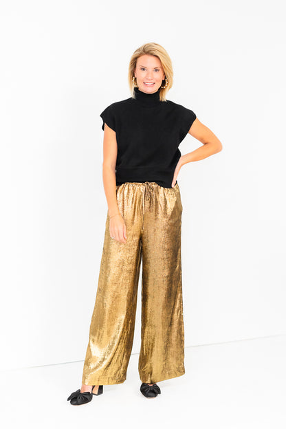 Brighton Drawstring Wide Leg Pants in Gold