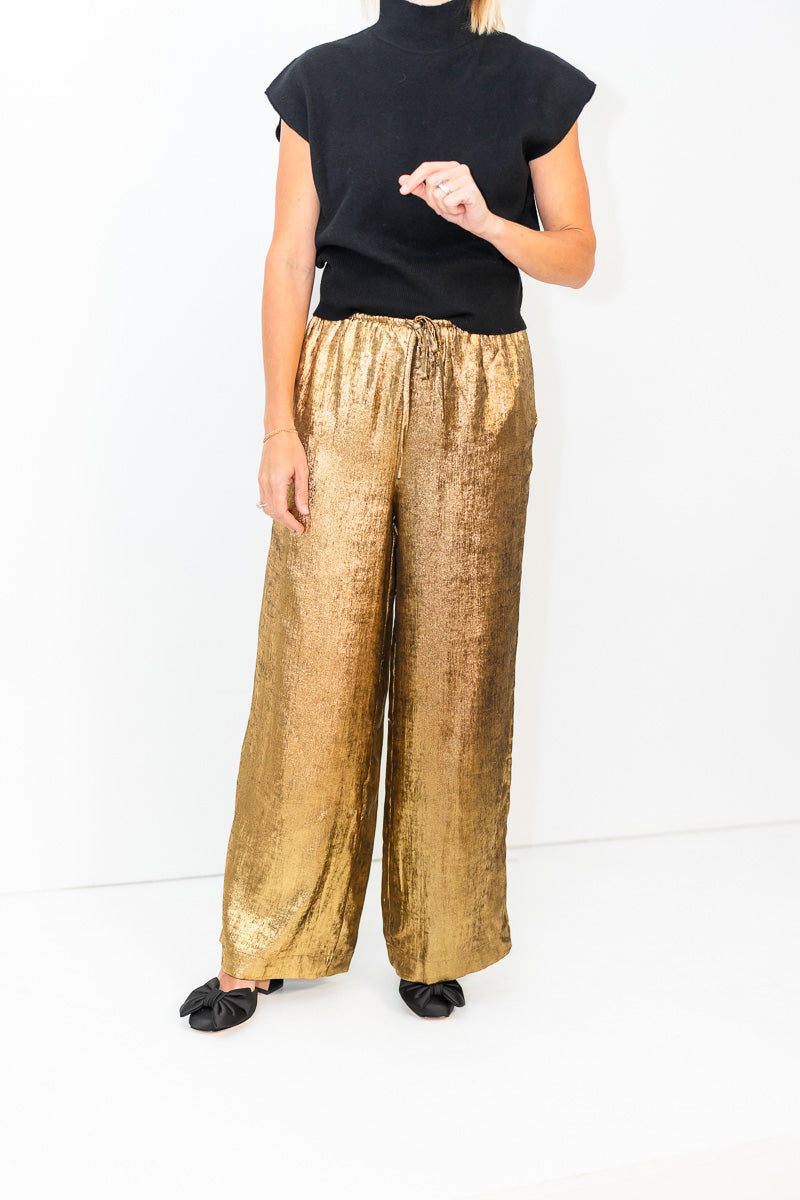 Brighton Drawstring Wide Leg Pants in Gold