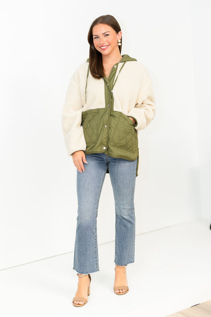 Talia Faux Sheep Parka in Olive