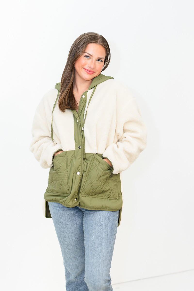 Talia Faux Sheep Parka in Olive