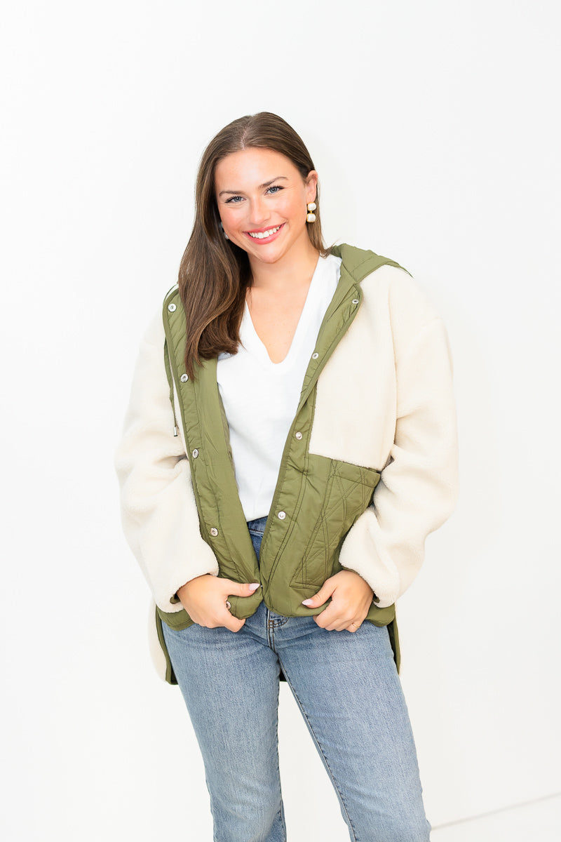 Talia Faux Sheep Parka in Olive