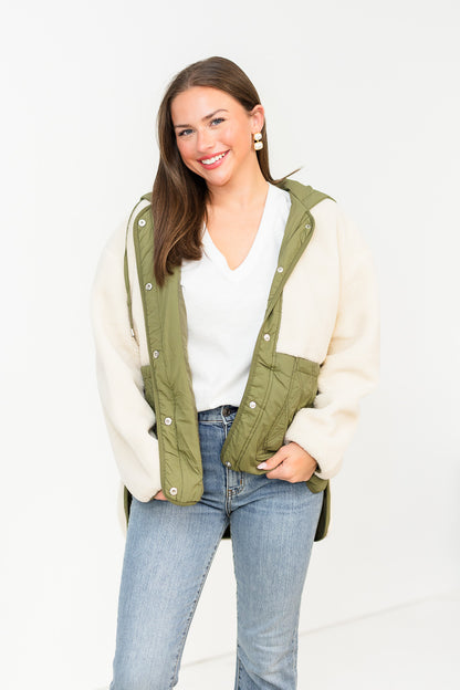 Talia Faux Sheep Parka in Olive