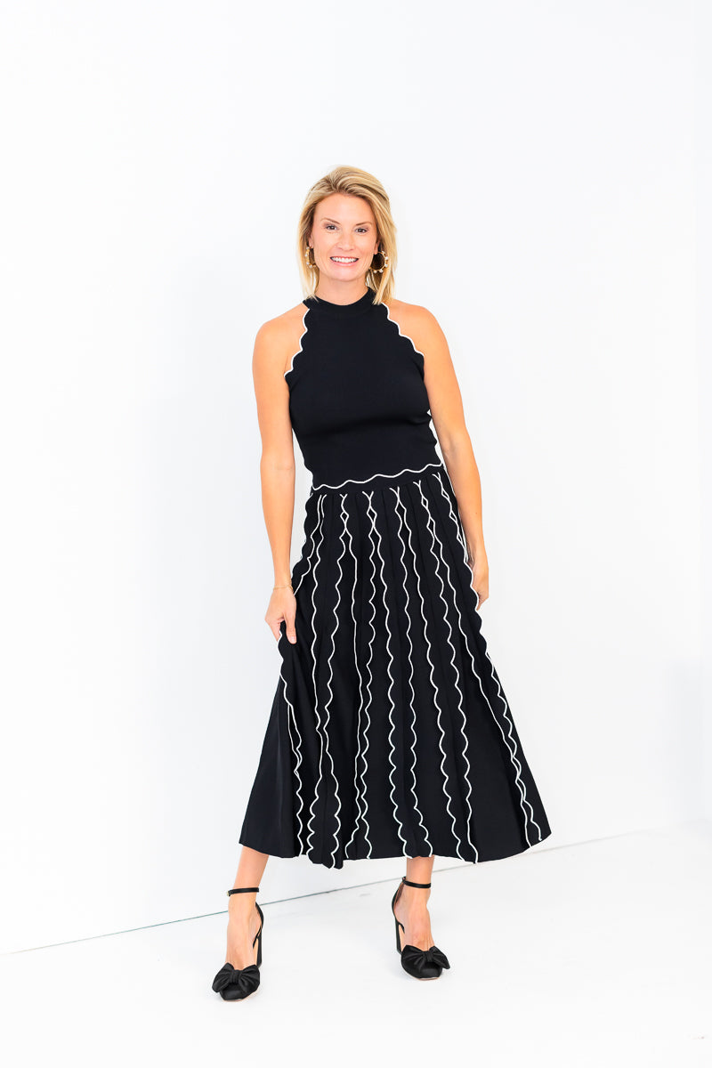 Kari Pleated Knit Skirt in Black