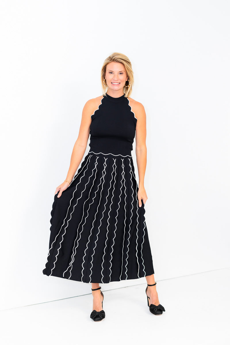 Kari Pleated Knit Skirt in Black