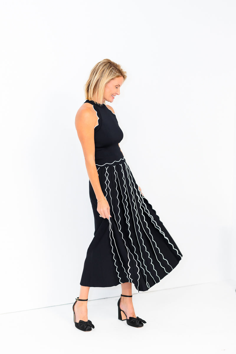 Kari Pleated Knit Skirt in Black